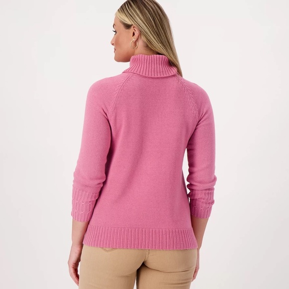 Isaac Mizrahi Live Split Turtleneck Pullover Sweater Pink Large - Picture 2 of 8